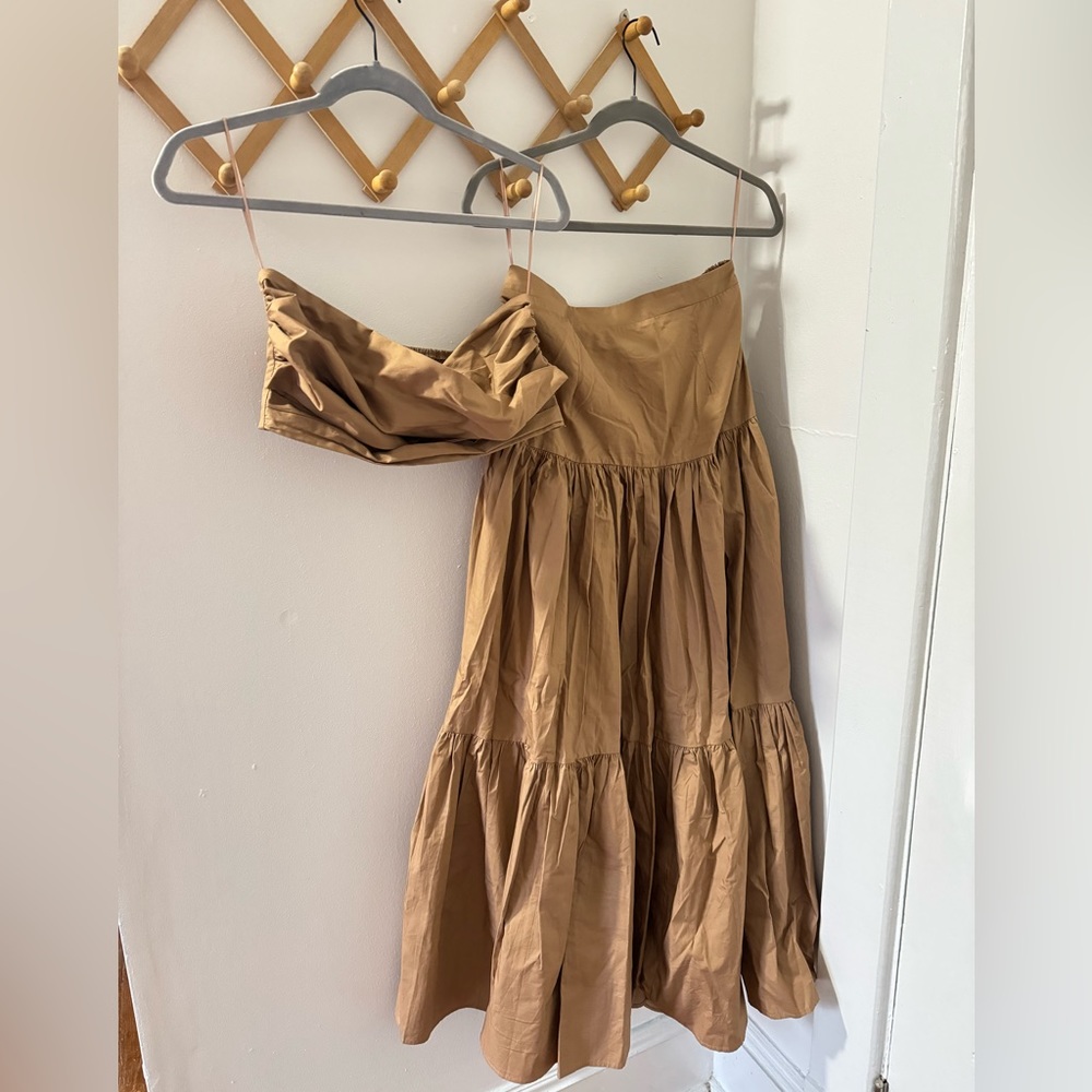 MABLE BROWN STRAPLESS TWIST TOP & TIERED SKIRT SET